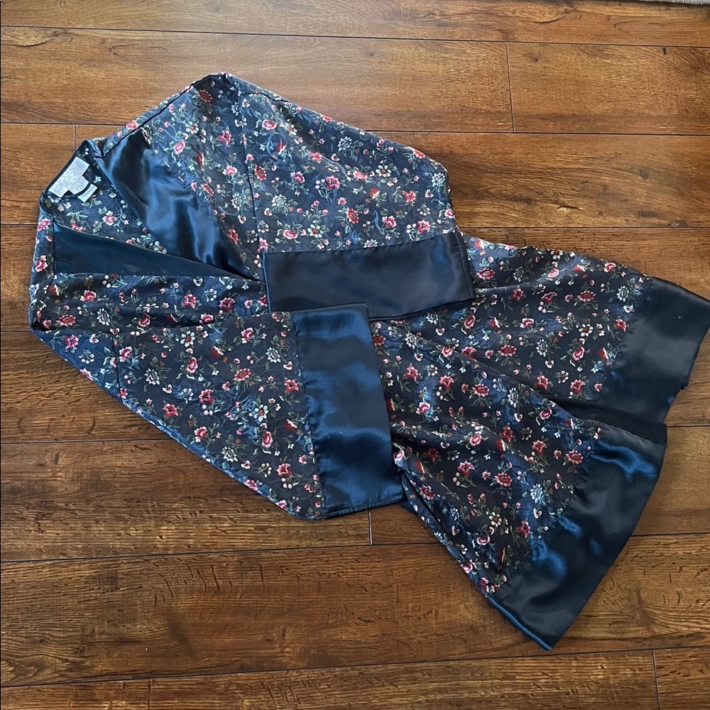 Cacique Teal Floral Satin Kimono